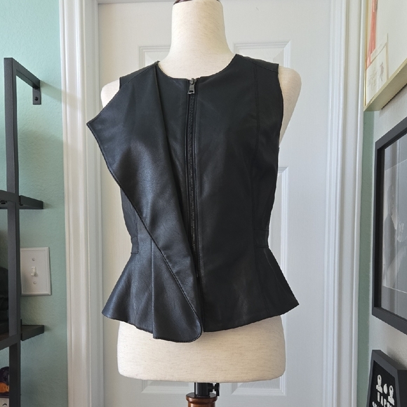 BCBGMaxAzria Jackets & Blazers - BCBGMaxAzria Black Asymmetrical Leather Vest, Small, NWOT